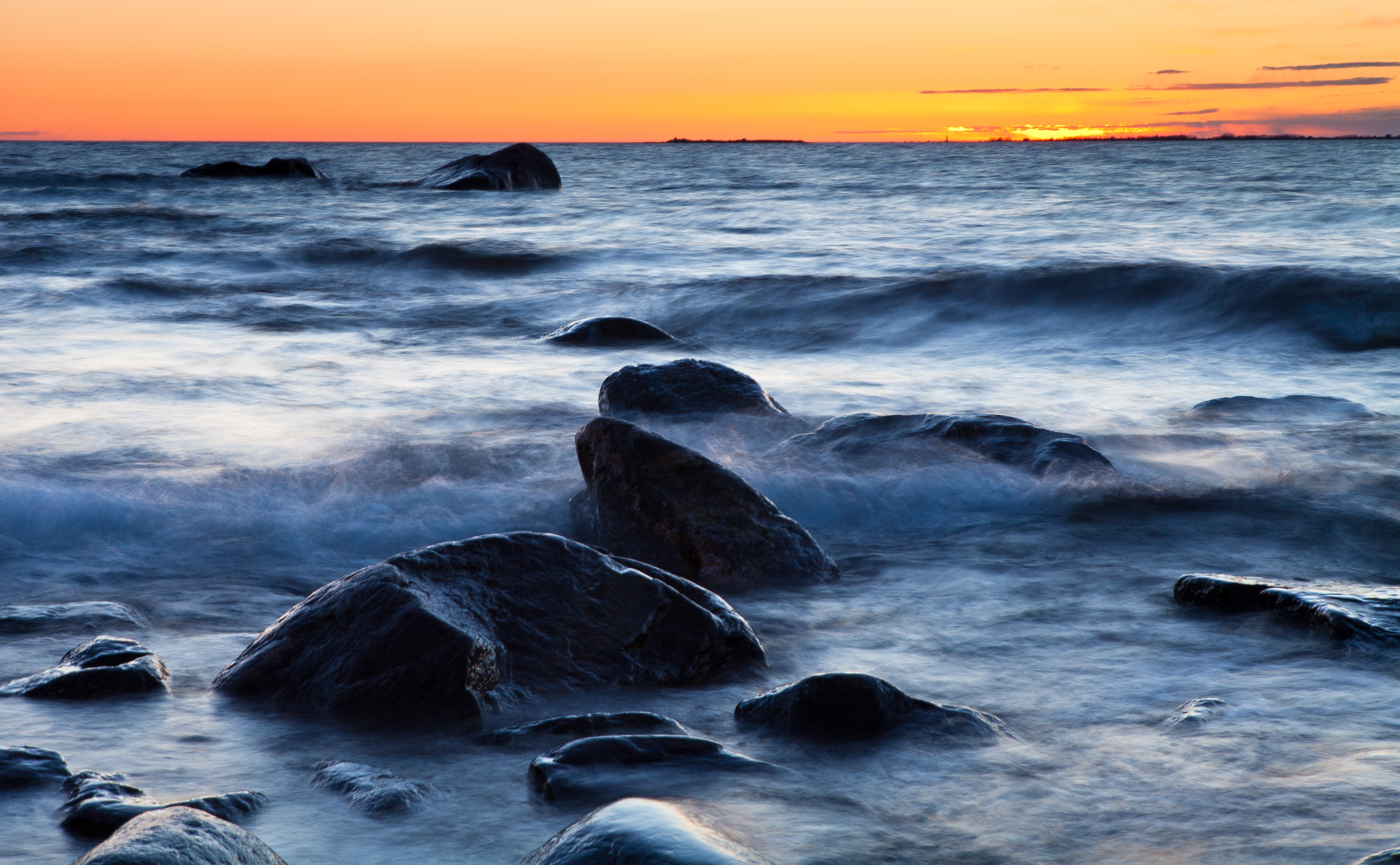 Stones at sunset in Kvarken archipelago in Vaasa, Finland