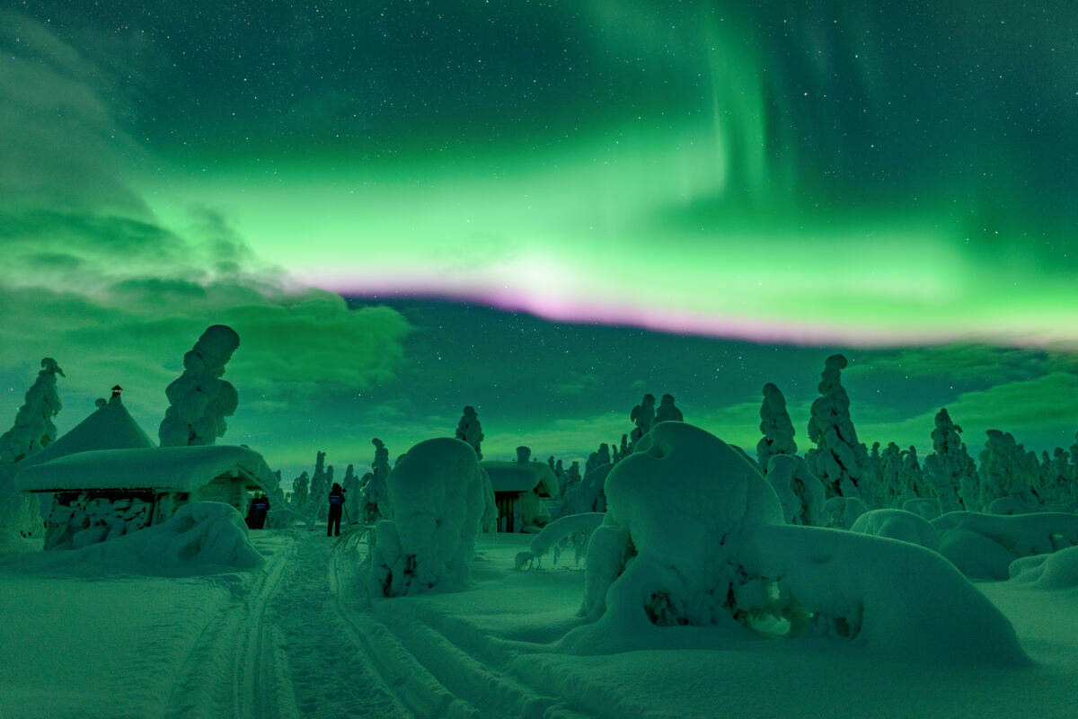 Green Northern lights in the sky