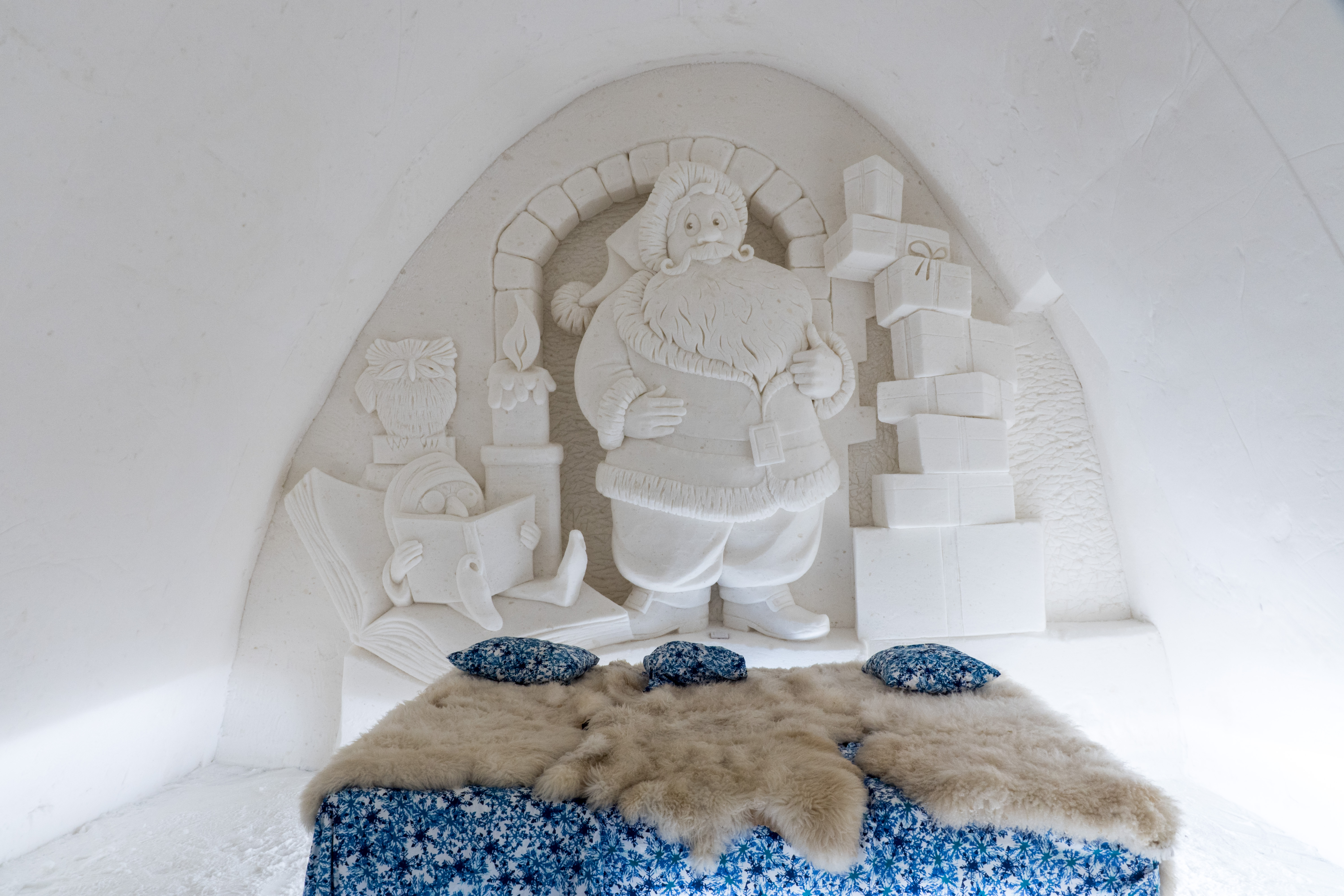 An ice sculpture in an ice hotel