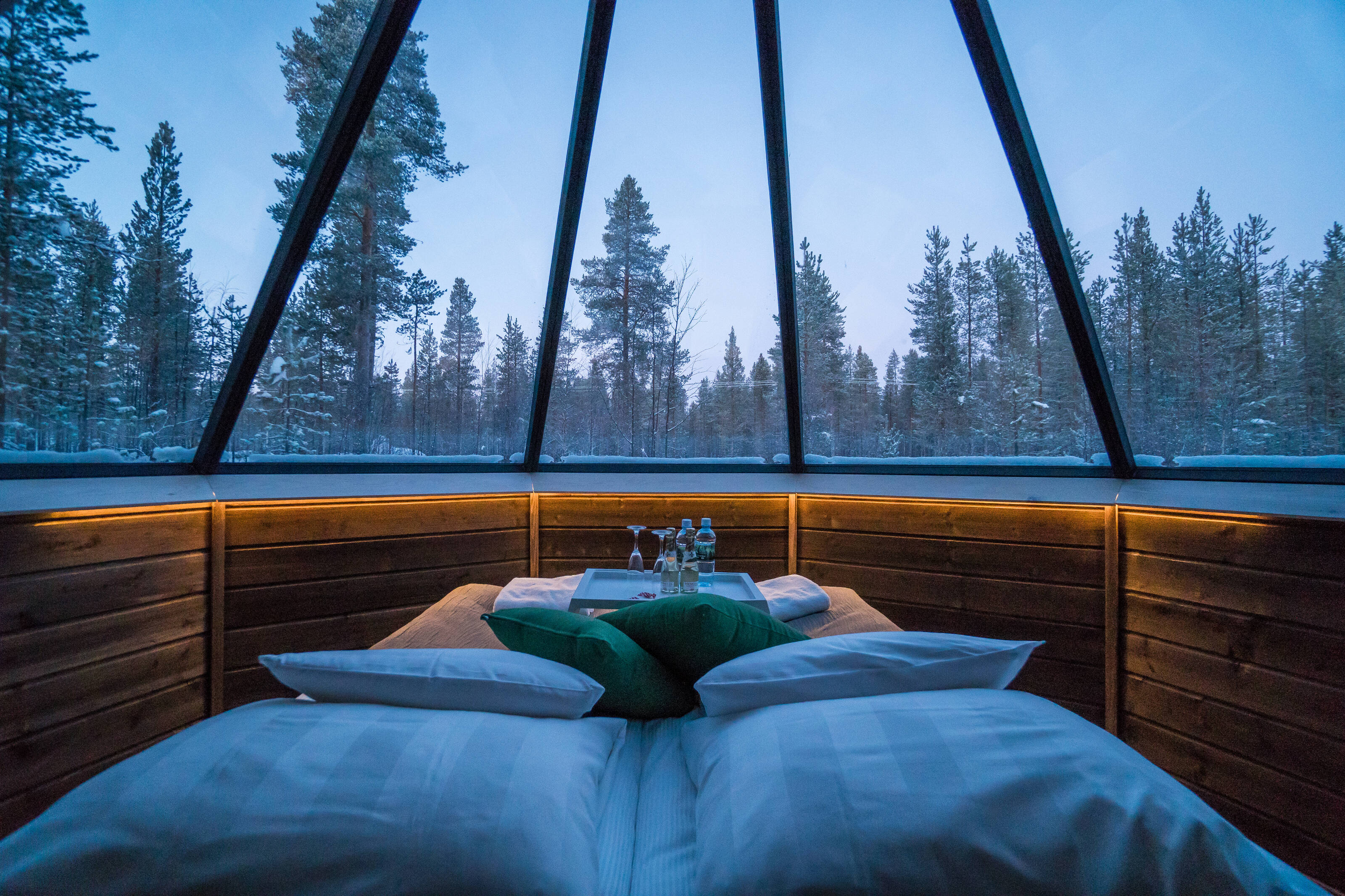a glass igloo with view of the night sky