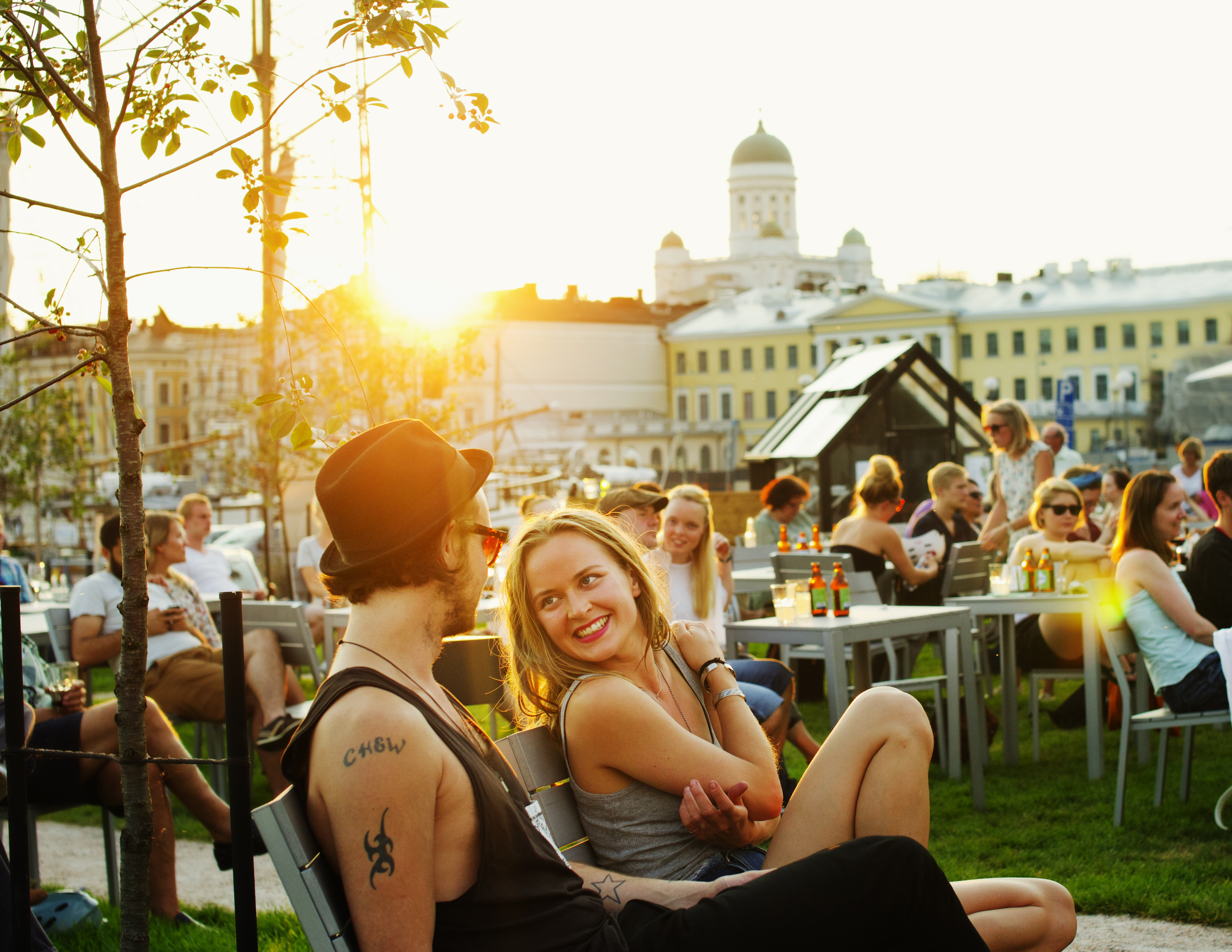 Young people enjoying their time in a sunny Helsinki