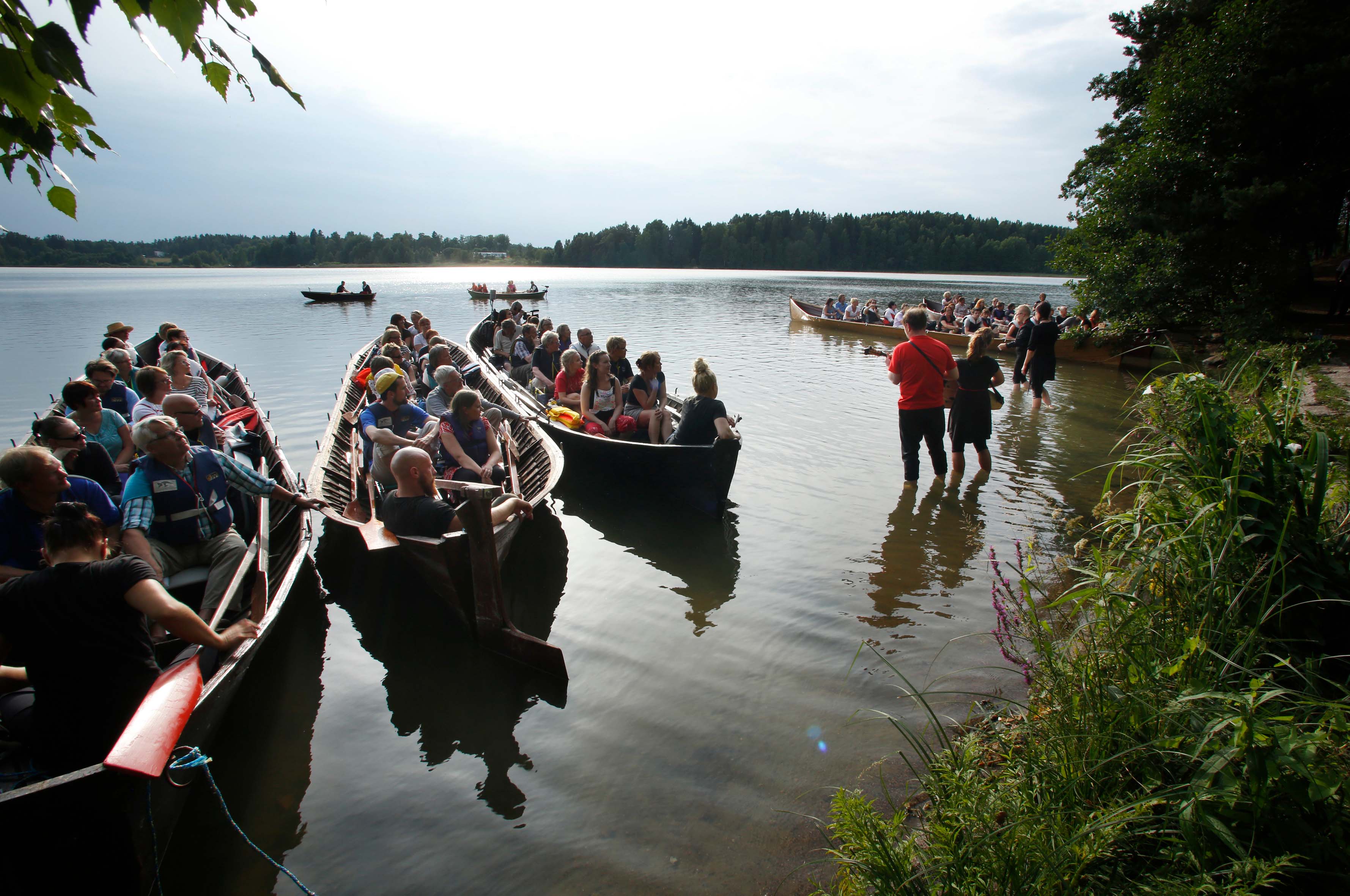 Lake Tuusula full of church boats and rowers