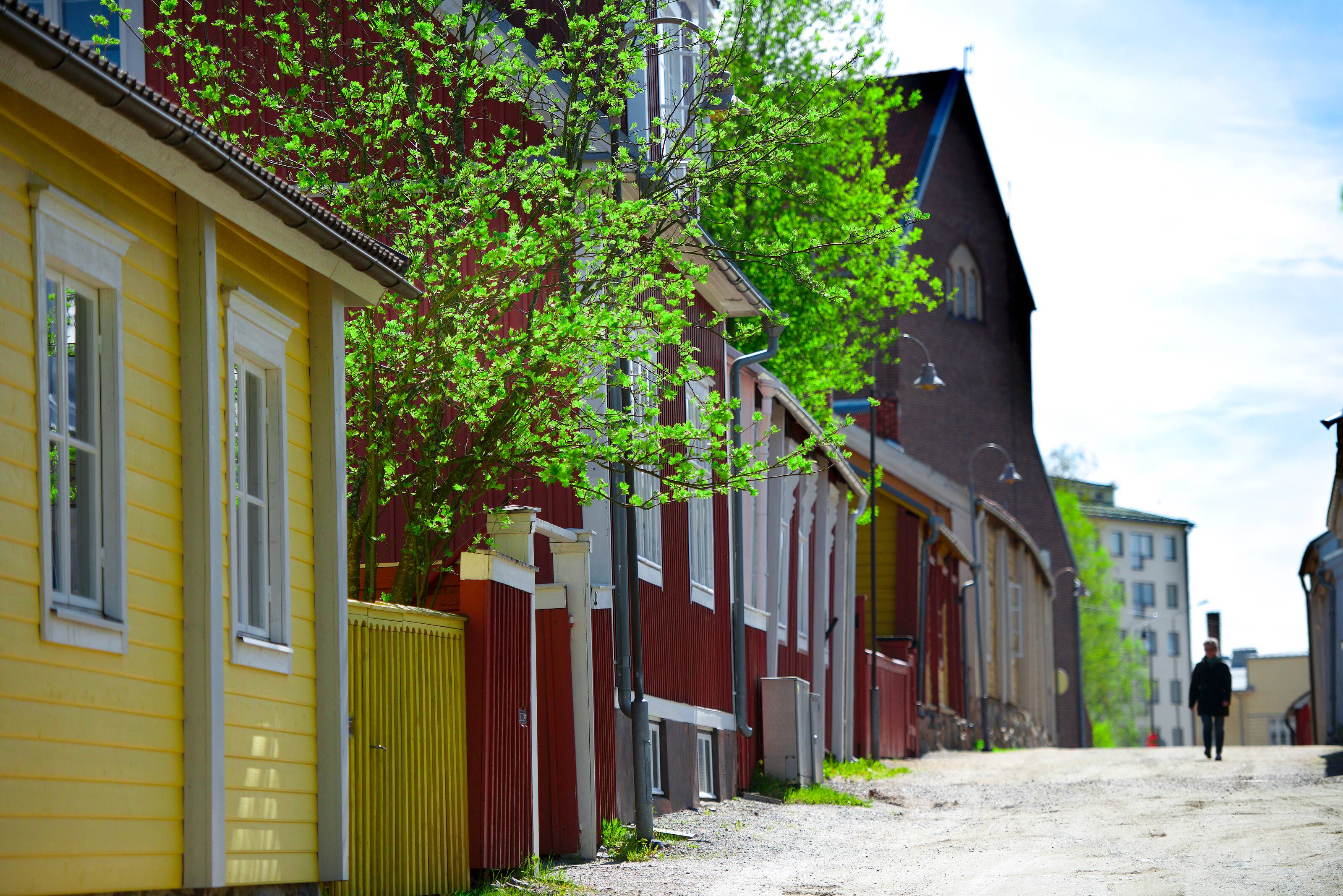 Streets of an old wooden town in the Finnish coast