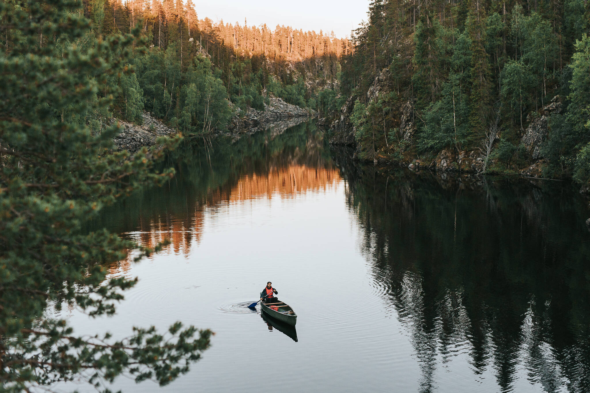 kayaking on a forest lake