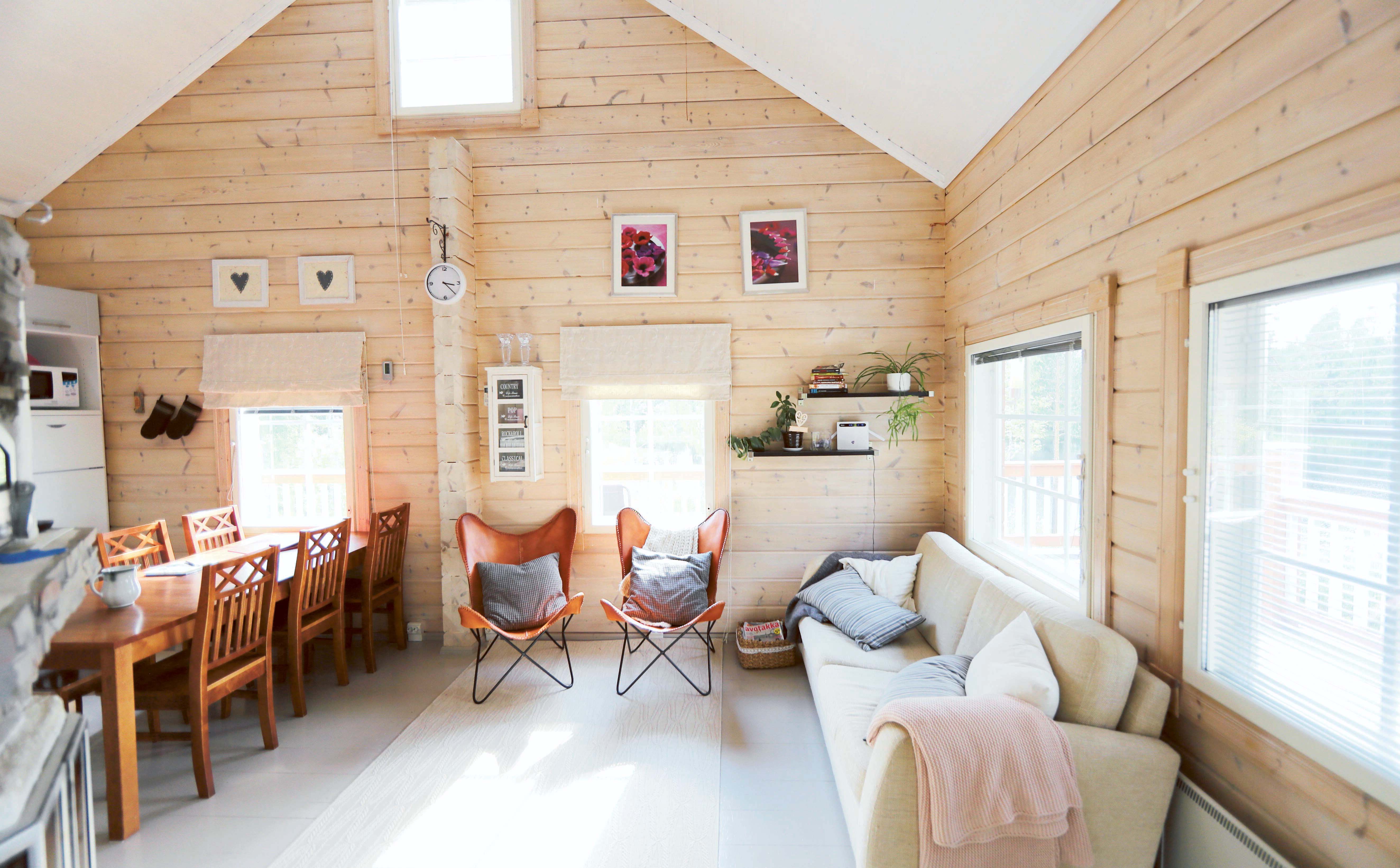 the interiors of a traditional well equip summer cottage in Finland